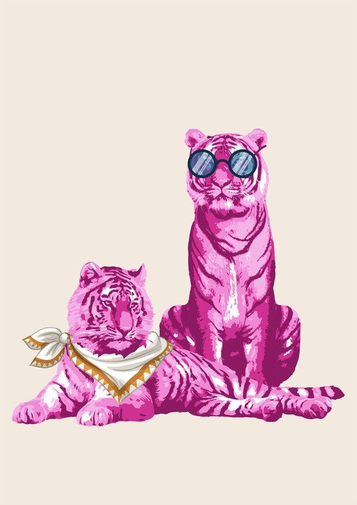 Pink Tigers with Sunglasses and Bandana