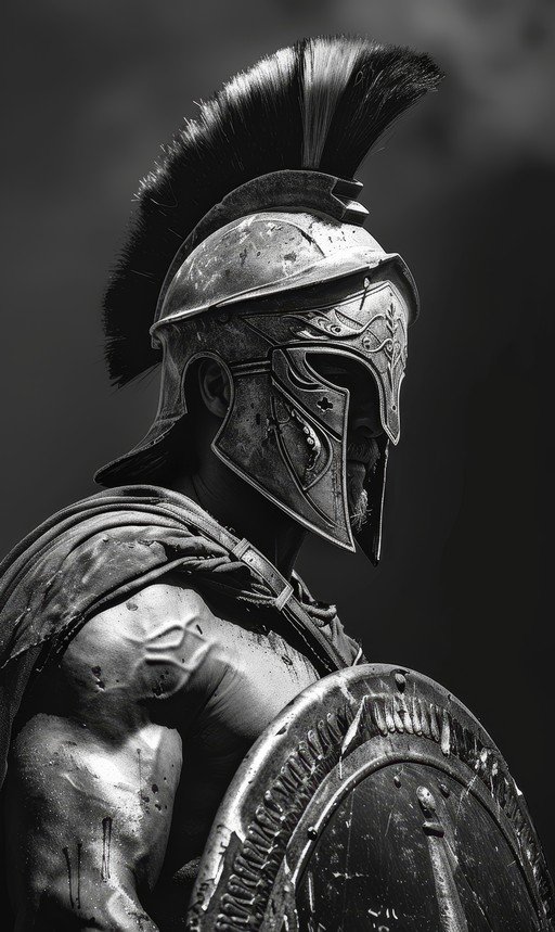 Spartan Warrior in Armor with Shield