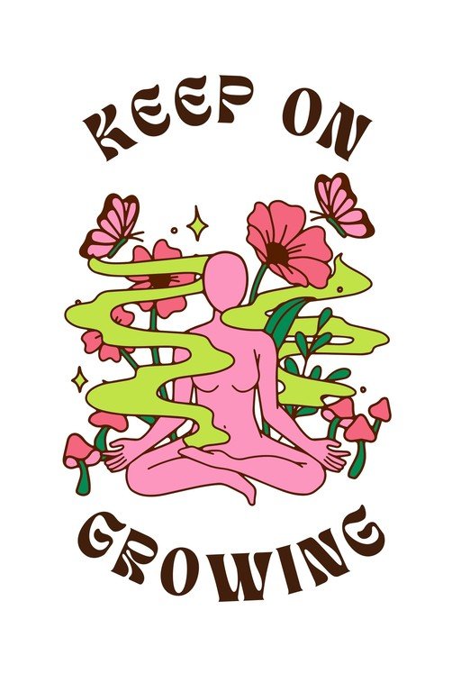 Keep On Growing: Meditating Figure with Flowers and Butterflies