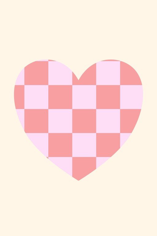 Pink Gingham Heart on Cream Background