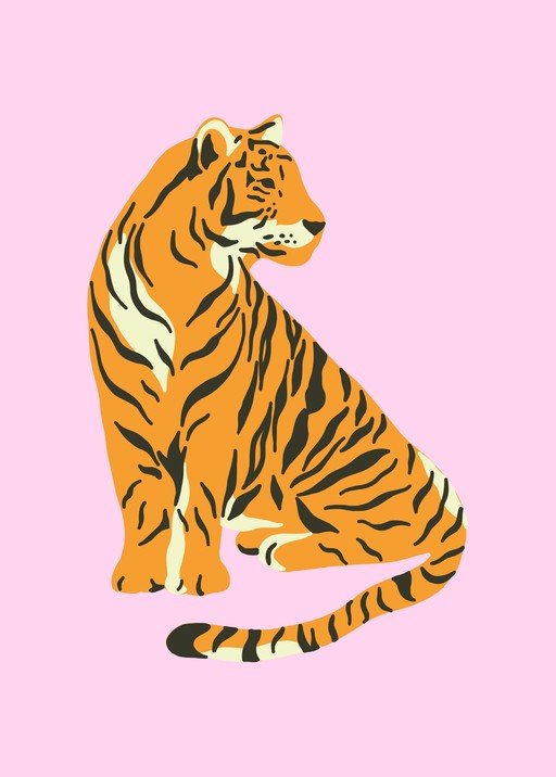 Stylized Tiger Illustration on Pink Background