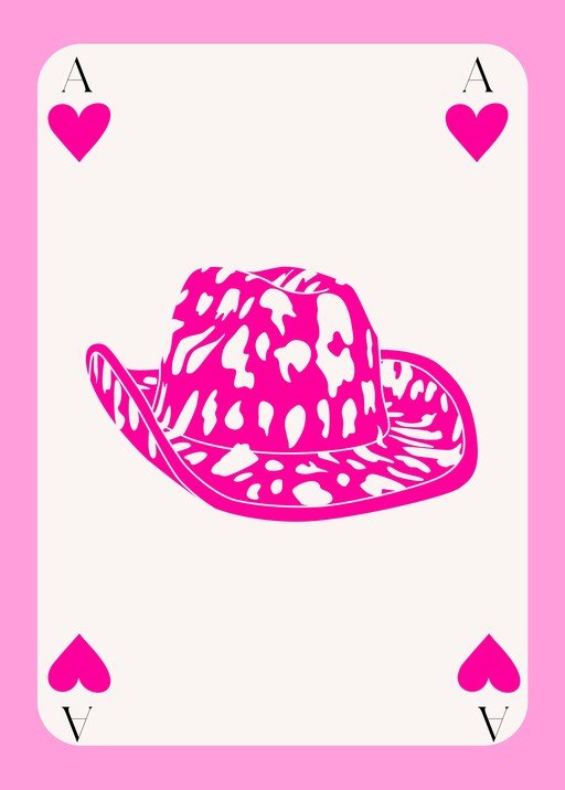 Pink Cowgirl Hat Ace of Hearts Playing Card
