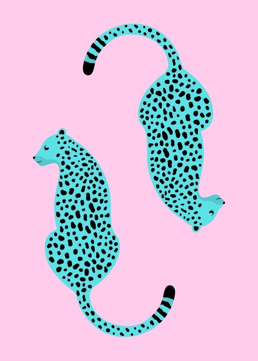 Two Blue Leopards on Pink Background