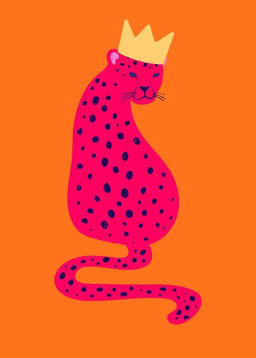 Pink Cheetah with Crown on Orange Background
