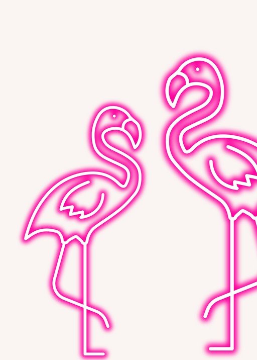 Neon Pink Flamingos on White Background