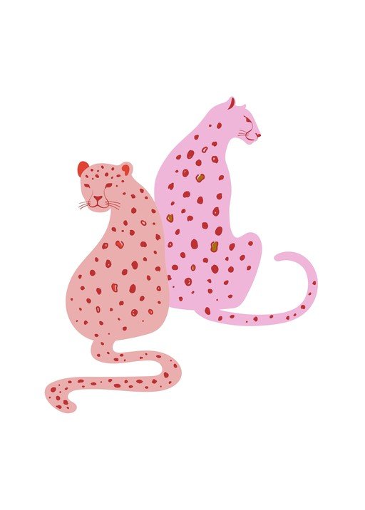 Two Pink Cheetahs with Red Spots