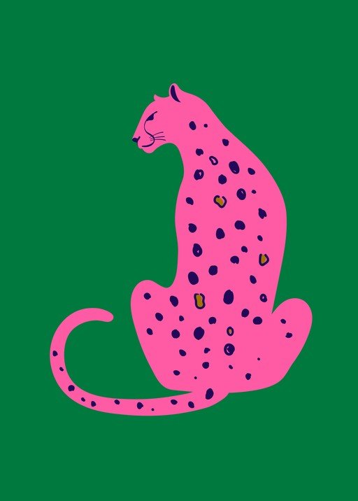 Pink Leopard Illustration on Green Background