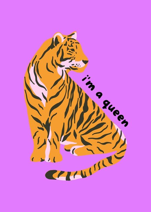 Tiger Queen Illustration with Bold Text
