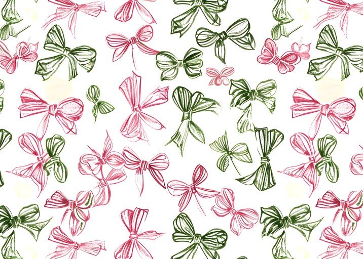 Hand-Drawn Bows Pattern in Pink and Green
