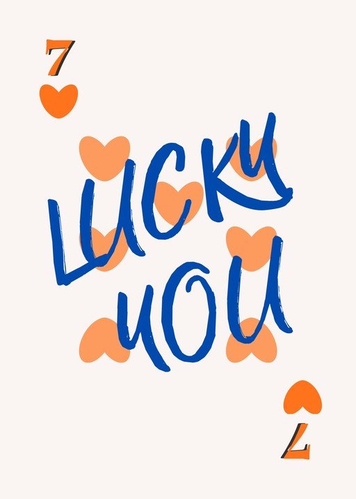 Lucky You Card with Hearts and Number 7