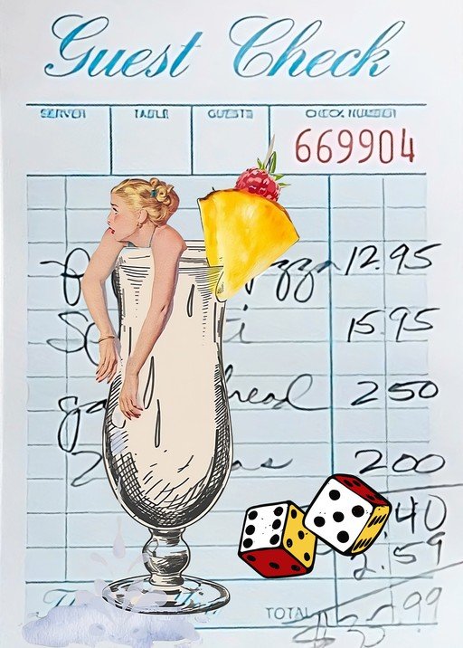 Retro Cocktail and Dice on Guest Check
