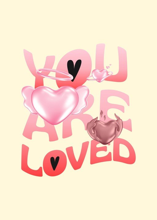 You Are Loved: Pink Hearts and Angelic Wings