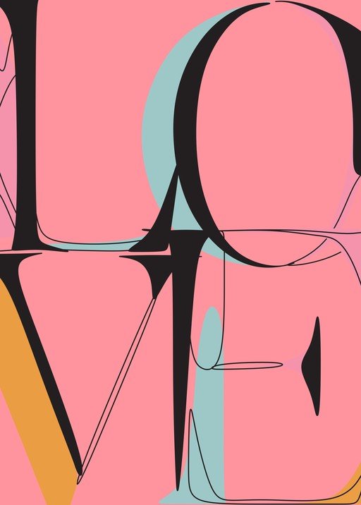 Bold "LOVE" Typography with Pastel Accents