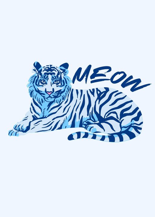 Blue Tiger with 'Meow' Text