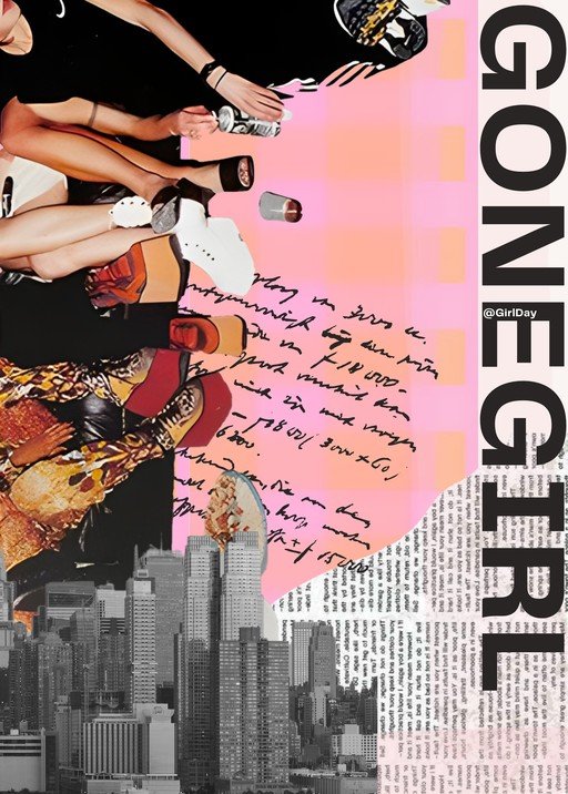 Collage of Legs, Cityscape, and Text