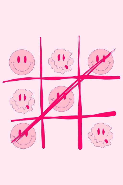 Pink Tic-Tac-Toe with Melting Smiley Faces