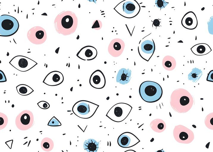 Whimsical Eye Pattern with Pink and Blue Accents