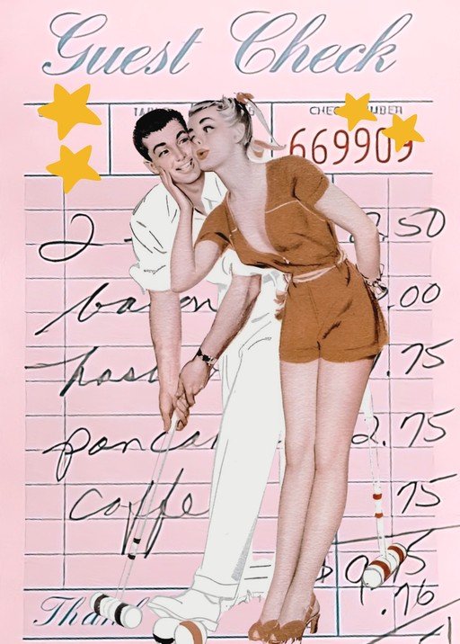 Retro Couple Kissing on Guest Check Background