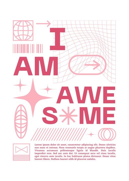 I AM AWESOME Poster with Pink Geometric Graphics