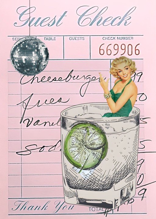Retro Diner Scene with Disco Ball and Cocktail