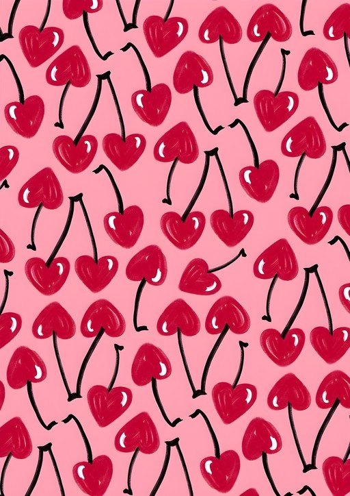 Playful Cherry Pattern on Pink Background