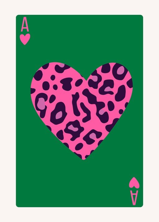 Ace of Hearts Playing Card with Leopard Print