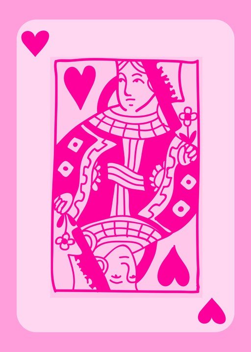 Queen of Hearts Playing Card in Pink