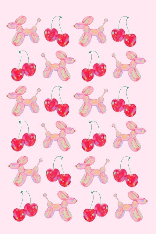 Pink Balloon Dog and Cherry Pattern