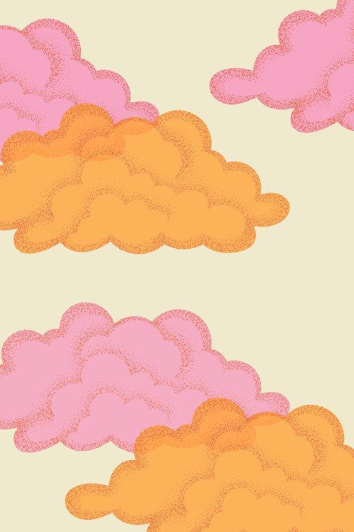 Whimsical Pink and Orange Clouds on Cream Background