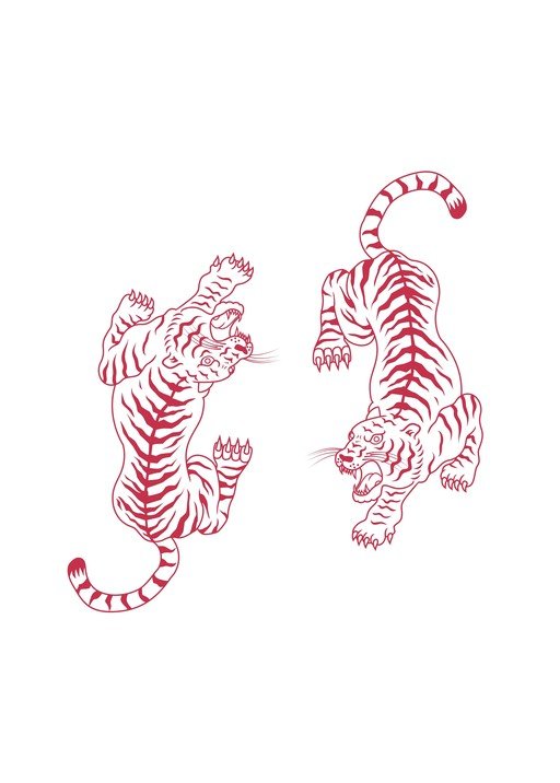 Two Red Tigers in Dynamic Poses