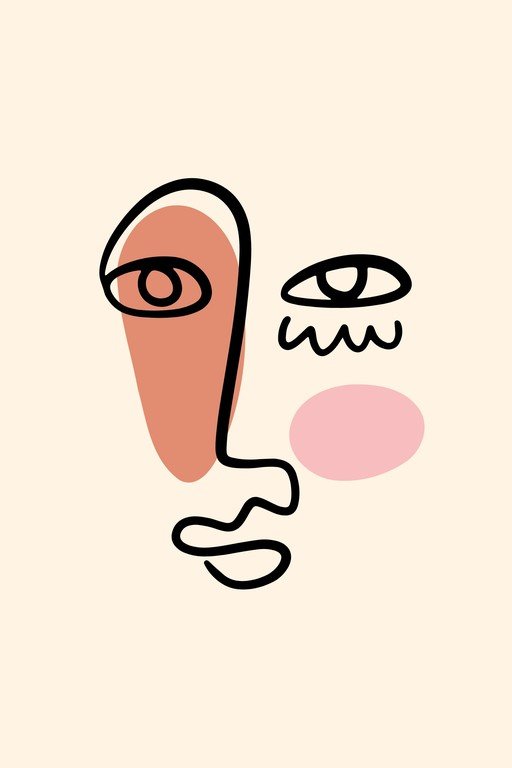 Abstract Face Line Art with Pastel Shapes