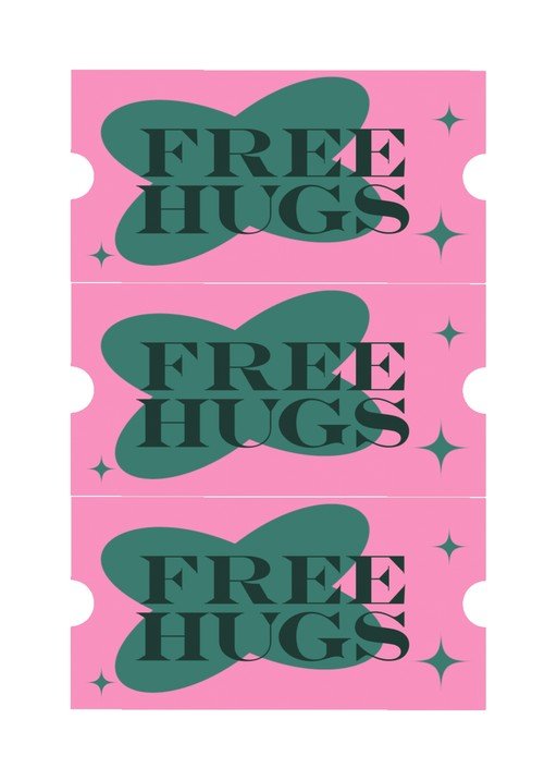 Free Hugs Tickets with Pink and Teal Design