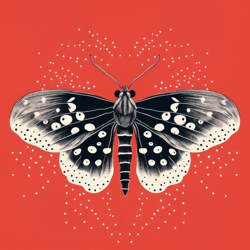 Detailed Black and White Butterfly on Red Background