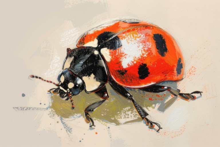 Vibrant Ladybug Painting with Textured Detail