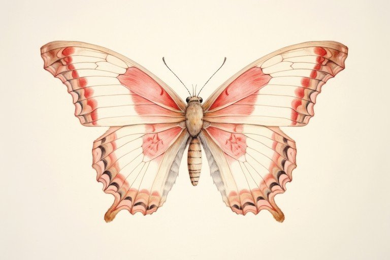 Detailed Illustration of a Pink and White Butterfly