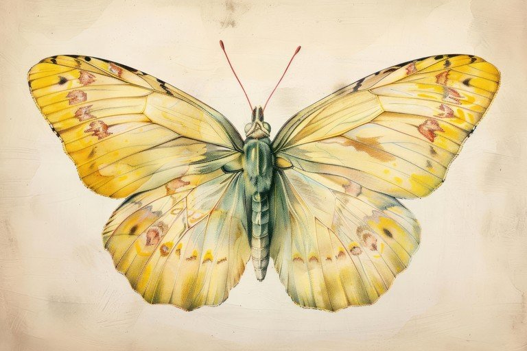 Detailed Illustration of a Yellow Butterfly