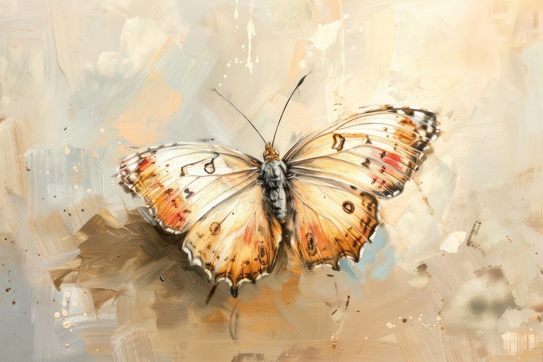 Artistic Butterfly Painting with Soft, Warm Tones