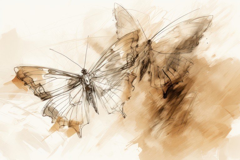 Sketch of Two Butterflies in Sepia Tones