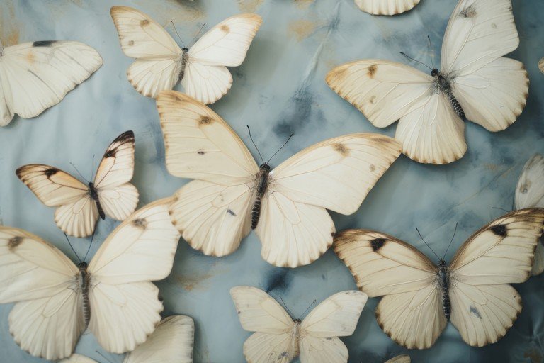 Collection of White Butterflies on Blue Background