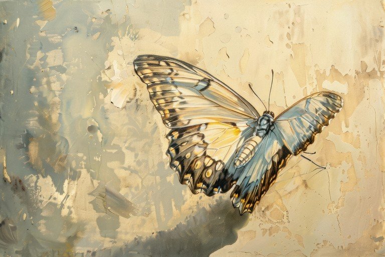 Realistic Butterfly Painting on Textured Canvas