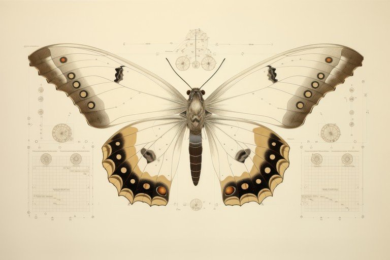 Vintage Butterfly Illustration with Scientific Diagrams