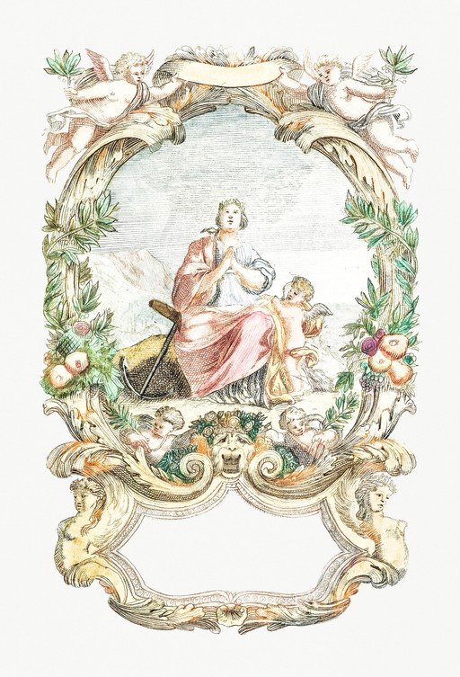 Allegorical Figure with Cherubs and Ornate Frame