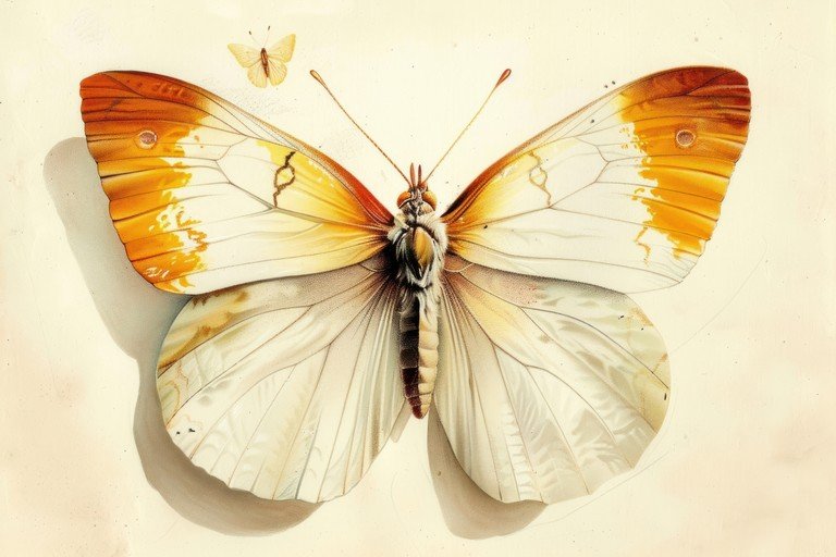 Detailed Illustration of a White and Orange Butterfly