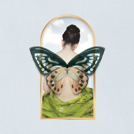 Woman with Butterfly Wings and Green Drape