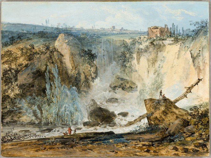 Waterfall Landscape with Figures and Ruins