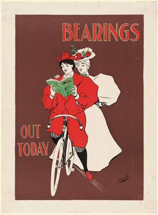 Art Nouveau Poster: Two Women on a Bicycle Reading