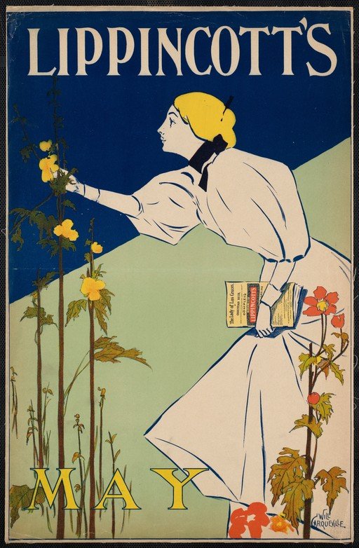Lippincott's Magazine May Cover with Woman and Flowers