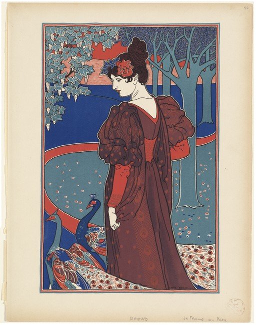 Art Nouveau Woman with Peacocks
