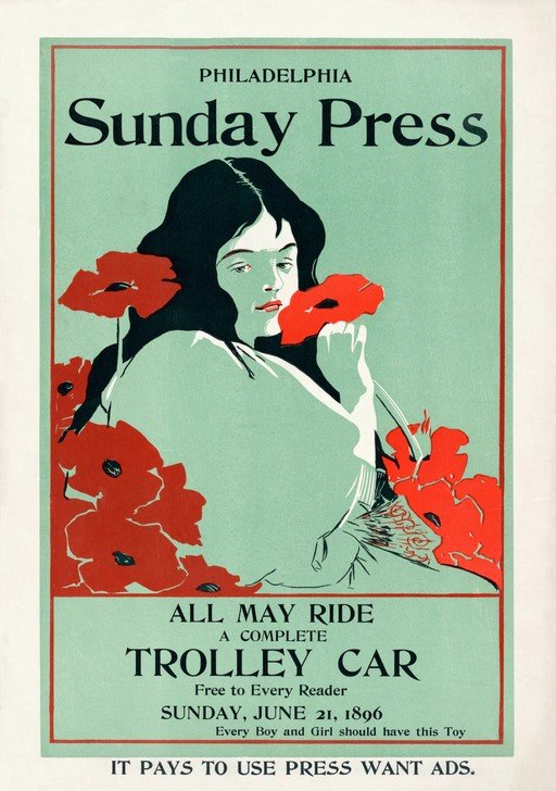 Philadelphia Sunday Press Trolley Car Advertisement