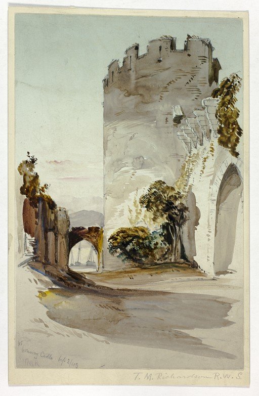Watercolor of Galway Castle Ruins with Archway and Tower